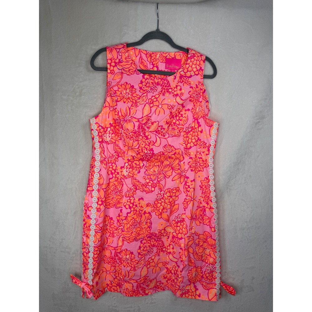 Lilly Pulitzer Floral Shift Dress Women 14 Pink Orange